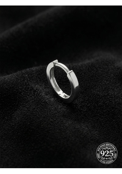925 Ayar Gümüş Rodyum Kaplama Yuvarlak Erkek Halka Küpe - Tek 2x14mm
