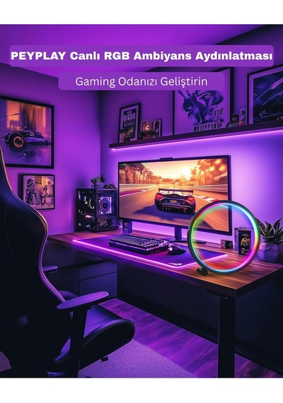 Akıllı Rgb Müzik Ritim Gece Lambası 25cm Led Halka Masa Lambası Bluetooth Kumandalı App Kontrollü Ortam Işığı Siyah