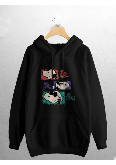 Macklin Unisex Kadın Erkek Snoopy Cool Baskılı Sweatshirt Siyah Mck0918 Siyah