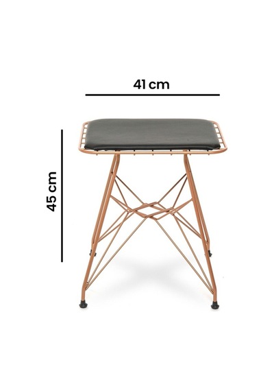 Dikdörtgen Çelik Tel Tabure Minderli Bakır 41x34x45 Cm Antrasit