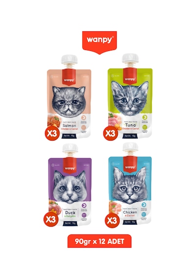 12li 4 Lezzet Taze Kedi Et Ezmesi Kedi Ödülü Çevir Aç Kapak 12 X 90gr