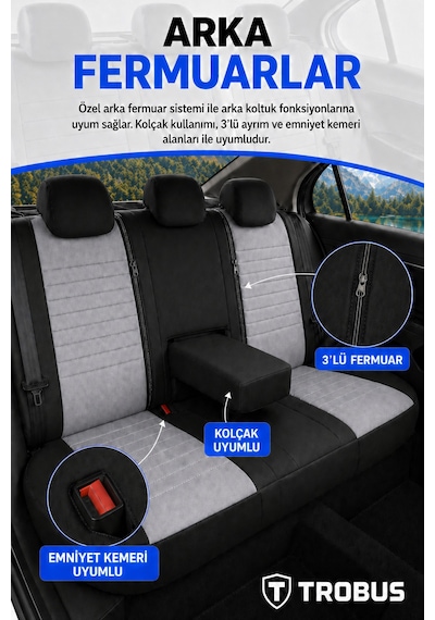 Volvo V40 2012-2019 Uyumlu Apex Serisi Gri Siyah Oto Koltuk Kılıfı