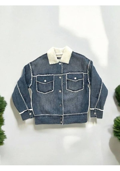 Zekids Çocuk Tasarım Geniş Kesim İçi Peluş Kot Mont-14362 Mavi