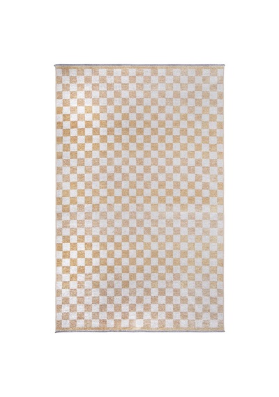Altın Sarı Modern Geometrik Dama Desenli Yıkanabilir Halı - Yo30035xg Altın Sarısı