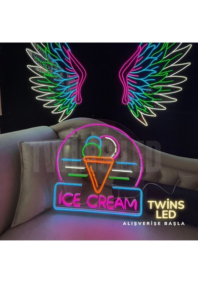 Ice Cream Yazılı Ve Şekilli Neon Tabela Çok Renkli