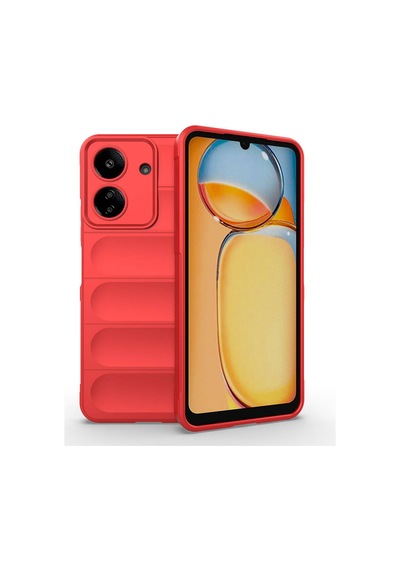 Xiaomi Poco C65 Kılıf Kamera Korumalı Esnek Silikon Parmak Şeritli Pazarplus Kırmızı