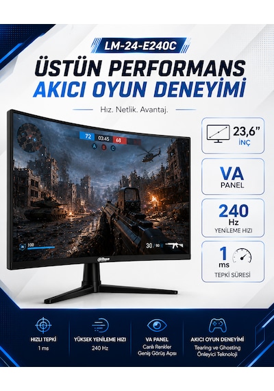Dhı-lm24-e240c Va Panel Curved Kavisli 23,6 İnç 240 Hz 1920 H 1080 V Çözünürlük 1 Ms Gaming Monitör