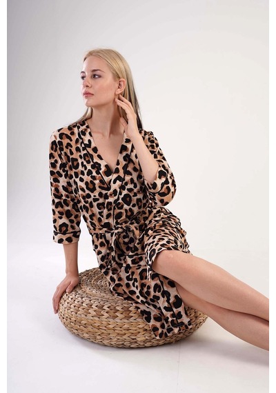 Vienetta Kadın Kapri Kol Leopar Sabahlık C9t8n0403 001