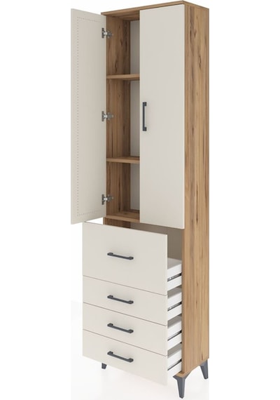Arges Dolap 3 Raflı 4 Çekmeceli 2 Kapaklı 60x30x221 Çam-aytaşı Çam