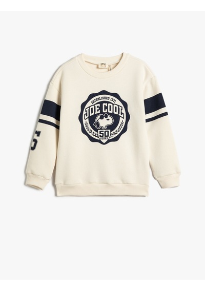 Koton Snoopy Sweatshirt Lisanslı Şardonlu Uzun Kollu Bisiklet Yaka Baskılı Ekru 4wkb10182tk Ekru