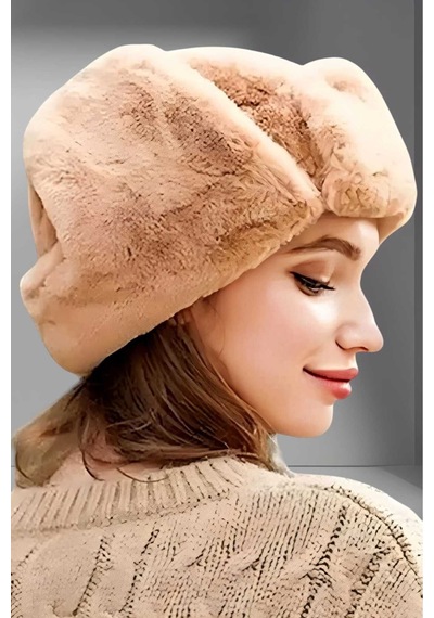 Uniquetrenders Kadın Peluş Kalpak Pilot Şapka Camel