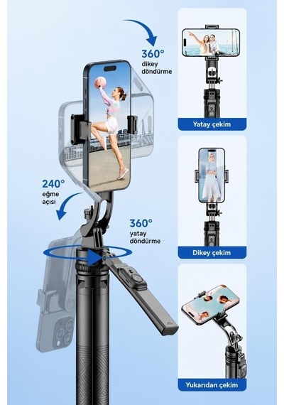 Özel Seri Tripod Çok Amaçlı 1.6m Kamera Telefon Tutucu C17 Siyah Sunum Rehber Stüdyo