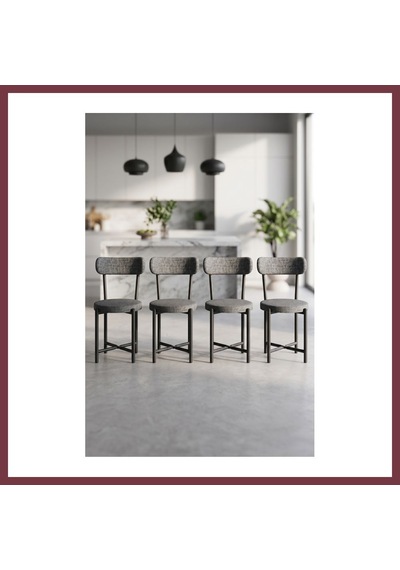 Storeşahin Sandalye 4 Adet Keten Kumaş Metal Ayak Modern Mutfak Sandalyesi Cafe Balkon Ofis Teddy 9809 Antrasit Shn0720