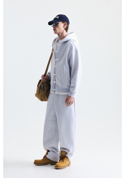Süslü Düğme Sweatshirt Ve Barrel Fit Eşofman Takım Kar Melanj