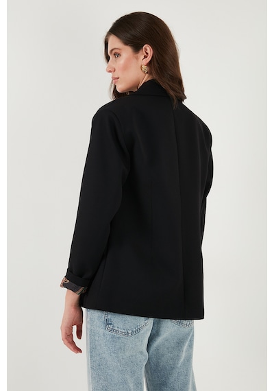 Lela Regular Fit Mono Yaka Desenli Astar Detaylı Blazer Bayan Ceket 6524430 Siyah