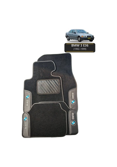 Oto Halı Paspas Seti Bmw 3 E36 1992 1999 Uyumlu Sport Kaymaz & Şık Tasarım - Siyah - Tasarım 1