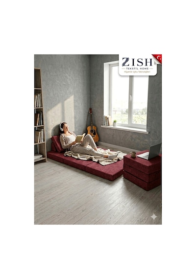Zishome Tek Kişilik Multipurpose 5 İn 1 Bordo Çift Kişilik Katlanır Süngerli Misafir Yer Yatağı Ve Minder 7cm