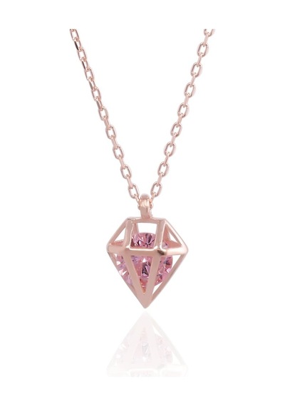 Minamis Silver Pembe Taşlı Pırlanta Kafes Kolye-2215
