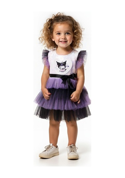 Miniko Kids Kız Çocuk Kuromi Modelli Tül Tütü Etekli Elbise Lila
