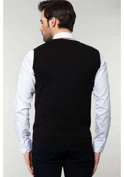 Tudors Slim Fit Dar Kesim V Yaka Kendinden Desenli Erkek Süveter-19075 Tudors Slim Fit Dar Kesim V Yaka Kendinden Desenli Erkek Süveter-19075