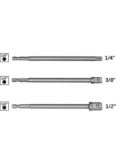 6534 Uzun Bits Saplı Lokma Adaptör Seti 150 Mm 1/4" - 3/8" - 1/2"