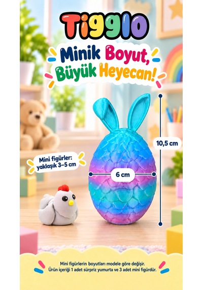 Tigglo Sürpriz Yumurta 3 Farklı Hareketli Mini Hayvan Figürü İçeren Oyuncak Seti