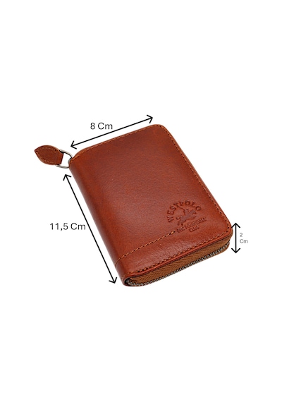 Westpolo Hakiki Deri Kağıt Para Ve Bol Kart Bölmeli Fermuarlı Unisex Cüzdan - 1695cc Taba