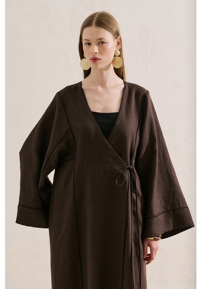 Manuka Keten Tasarım Bağlamalı Kimono Acıkahve Ss26kmn00007-23.6552