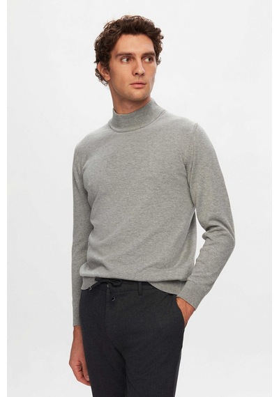 D's Damat Regular Fit Gri Pamuk Karışımlı Yarım Balıkçı Triko Kazak Gri
