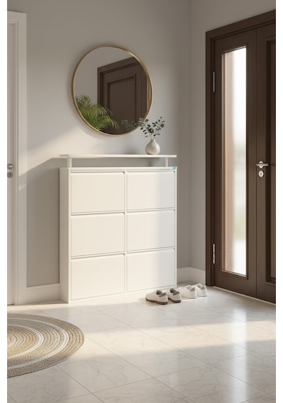 Lıccıa Metal Ayakkabılık 3 Lü Yatay Model Beyaz