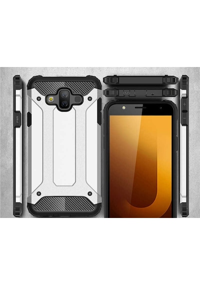 Noktaks - Samsung Galaxy Uyumlu J7 Duo - Kılıf Çift Katman Zırh Tank Crash Military Kapak - Kırmızı