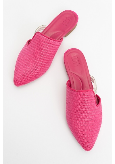 Luvishoes Pesa Fuşya Hasır Taşlı Kadın Terlik Fuşya