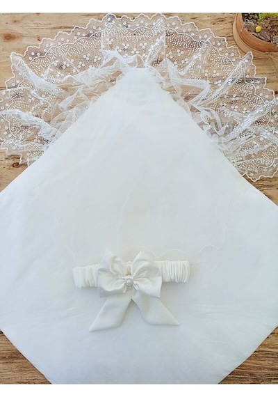 Dantelli Özel Taçlı Bebek Kundağı Unisex Bebek Dış Kundak Battaniyesi Hastane Çıkışı Hediyelik Knd45237 Ekru