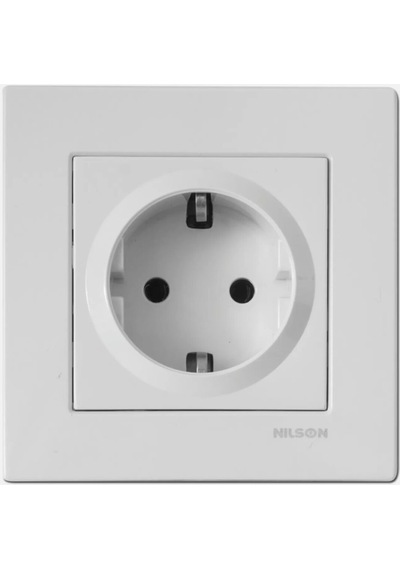 Nilson Touran Beyaz Topraklı Priz Mk + Kap + Çerçeve
