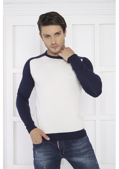 Escetic Erkek Spor Slimfit Bej Bisiklet Yaka Triko Örme Kumaş Kazak-4278 Bej