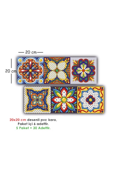 Kendinden Yapışkanlı Karnaval Desenli Pvc Karo 20x20 Cm 5 Li Paket