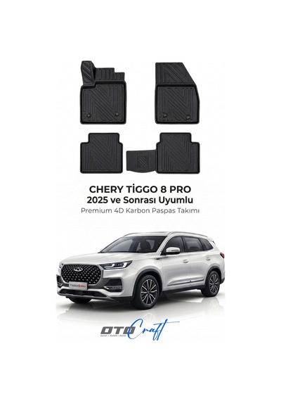 Otocraft Chery Tiggo 8 Pro 2025+ Araca Özel 4d Karbon Oto Paspas Havuzlu Tam Set