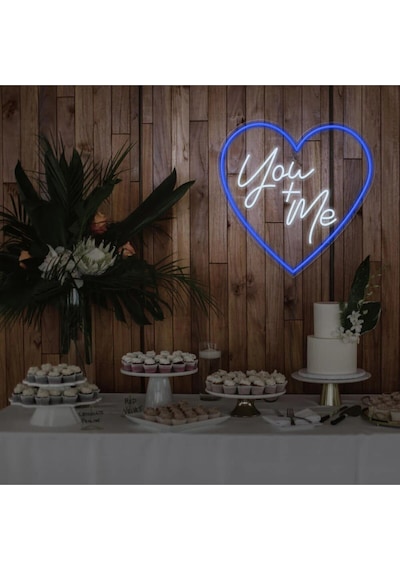 You+me Yazılı Ve Şekilli Neon Tabela Mavi