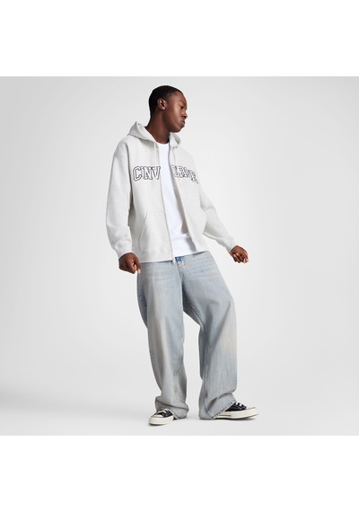Converse Classic Erkek Fermuarlı Gri Hoodie