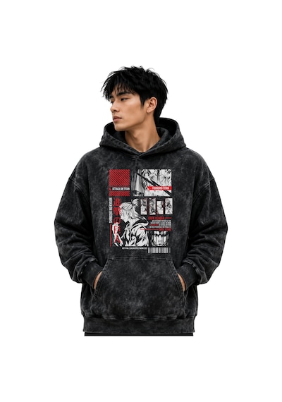 Sevbano Eren Yeager Attack On Titan Anime Baskılı Unisex Oversize Yıkamal Siyah