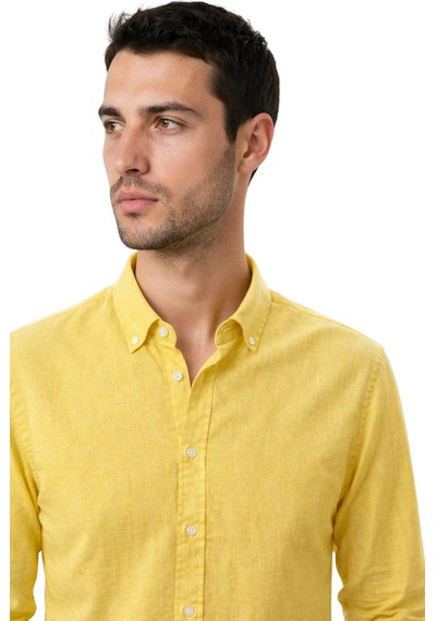 Arma Ar-ma Erkek Keten Gömlek Baskisiz Basic Düğme Kapamali Cepsiz Uzun Kollu Gömlek Dokuma Kumaş Regular Fit %60 Pamuk %40 Keten Y31485118102 Sarı-s1