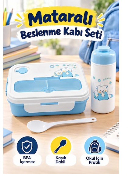 Mataralı Beslenme Kabı Seti - Bpa İçermez - Kaşık Dahil Çok Renkli
