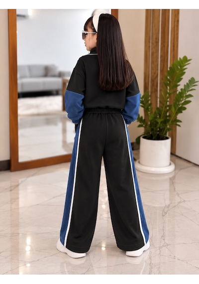 Kokoş Bebe Kot Garnili Şerit Detaylı Kız Çocuk 2 Li Eşofman Takım -5/12 Yaş - 31932 Siyah