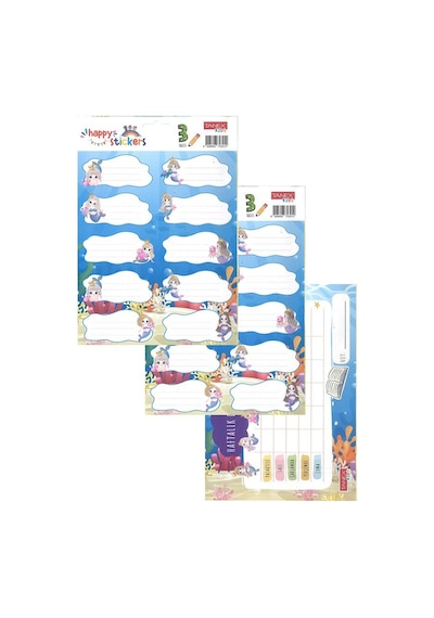 Okul Etiketi Kız Modeli 10 Lu 2 Yaprak Ders Programlı 1 Paket Defter Kitap Etiketi Desenli Renkli Etiket 001