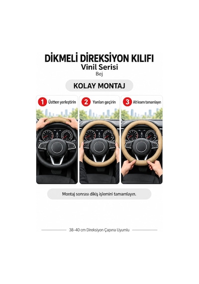 Trobus Mercedes-benz Sprinter 2019-2025 Uyumlu Dikmeli Direksiyon Kılıfı Vinil Bej
