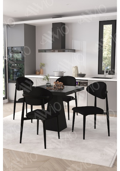 Avvio Elite Siyah Polo Metal Sandalye 90x90 Kare Yemek Masası Mutfak Masası Masa Sandalye Takımı Siyah Mermer Avvio Elite Siyah Polo Metal Sandalye 90x90 Kare Yemek Masası Mutfak Masası Masa Sandalye Takımı Siyah Mermer