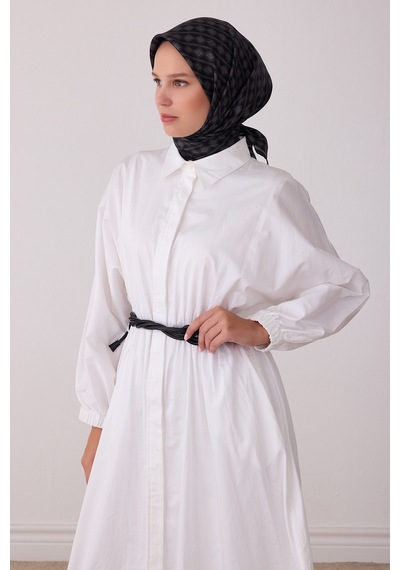 Belli Geometrik Desen %100 Twill İpek Eşarp Be25 Siyah 75977137