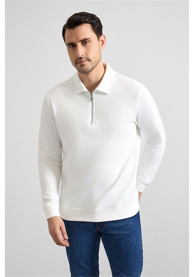 Süvari Beyaz Regular Düz Yarım Balıkçı Yaka Sweatshirt Sw2013700003-bey Beyaz