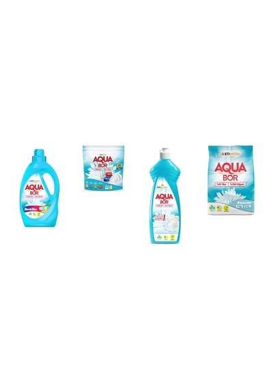 Aquabor Doğal Mineralli Sıvı Renkliler + Tablet + Elde Bulaşık + 4 Kg Beyaz 4 Lü Set