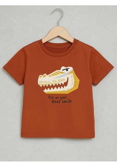 Jack Lions Erkek Bebek Pamuklu Dinozor Baskılı Tshirt-15584 Kahverengi